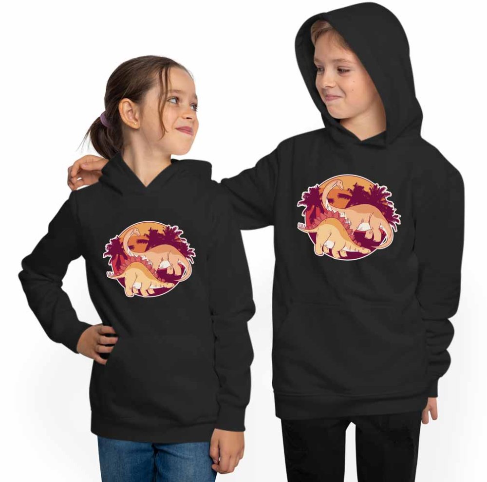 Hoodie Kids Hooded Sweatshirt - Brachiosaurus and Stegosaurus i33
